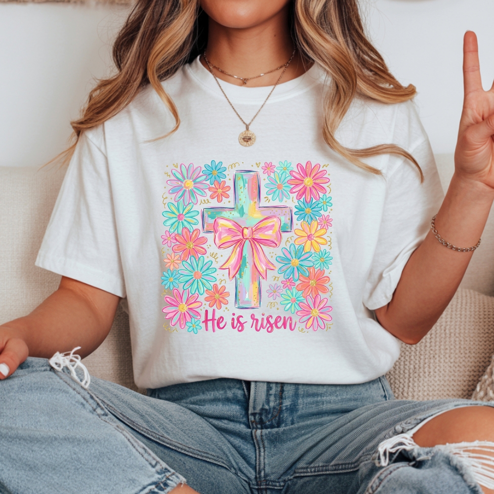 White Graphic Tee with Colorful Floral Design